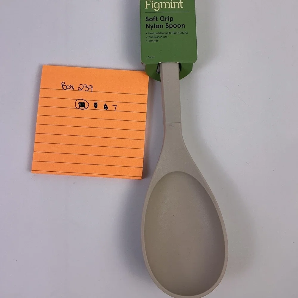 Figmint Soft Grip Nylon Spoon Taupe BPA Free Heat Resistant Kitchen Utensil NEW